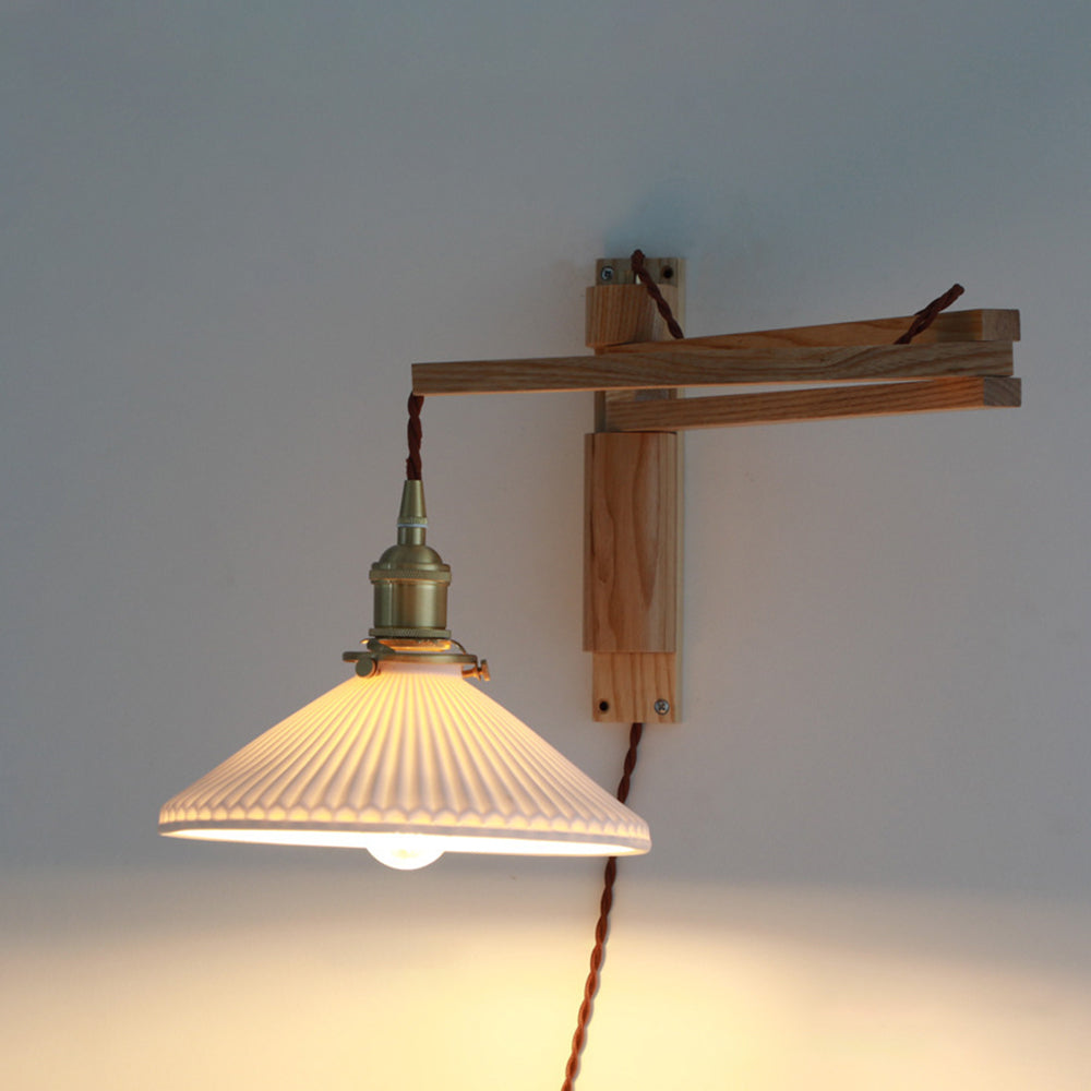Ozawa Vintage Design LED Koepel Wandlamp Keramiek/Hout Walnoot/Helder Slaapkamer