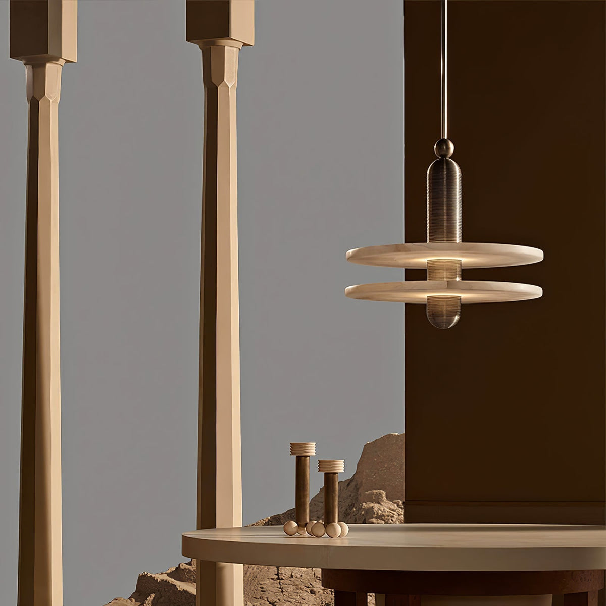 Avenirina hanglamp met geborsteld messing en albasten kap