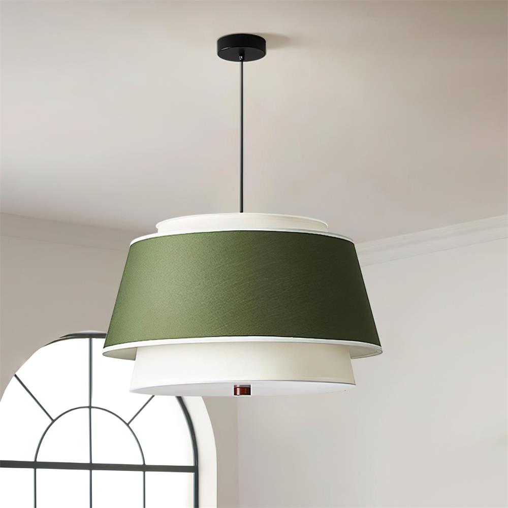 Sorarina hanglamp met blauwe bloemenstof en walnootlaag
