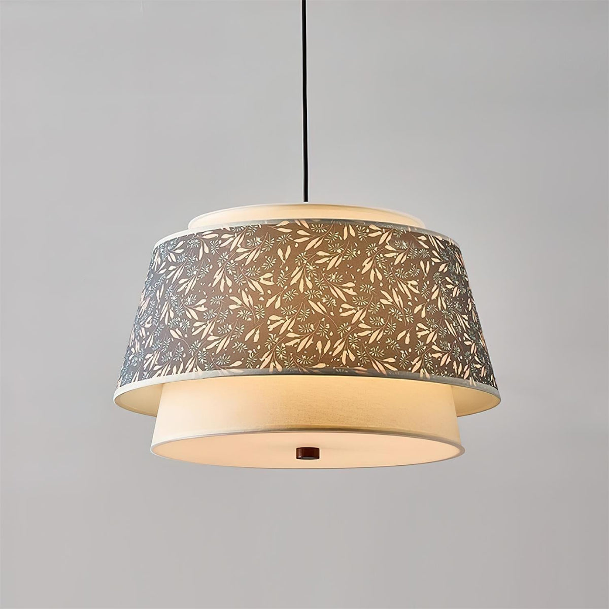 Sorarina hanglamp met blauwe bloemenstof en walnootlaag