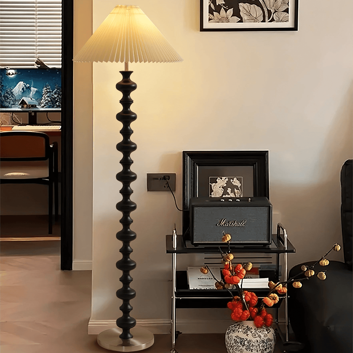 Sylirora vloerlamp van walnoothout en beige stof