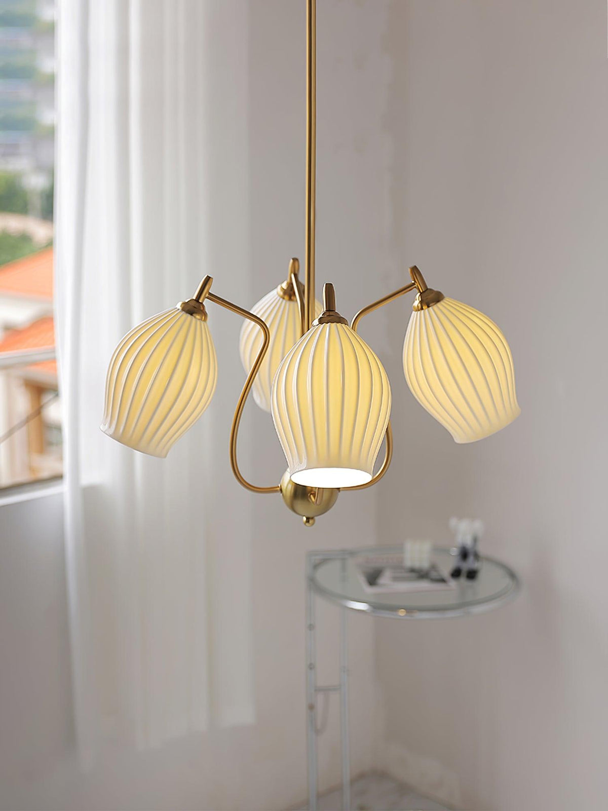 Pravin Kroonluchter keramiek Ribbed Sculptural glas Elegant