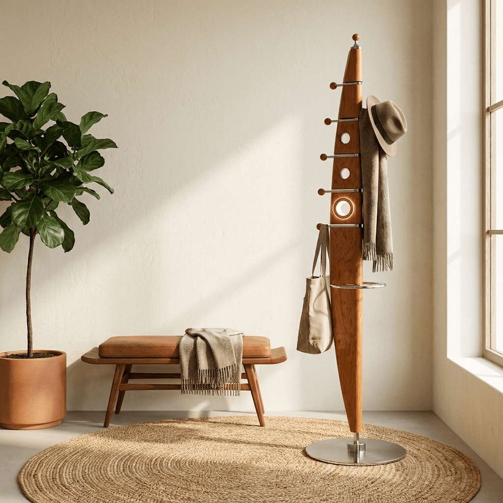 Sculptural houten jasstandaard