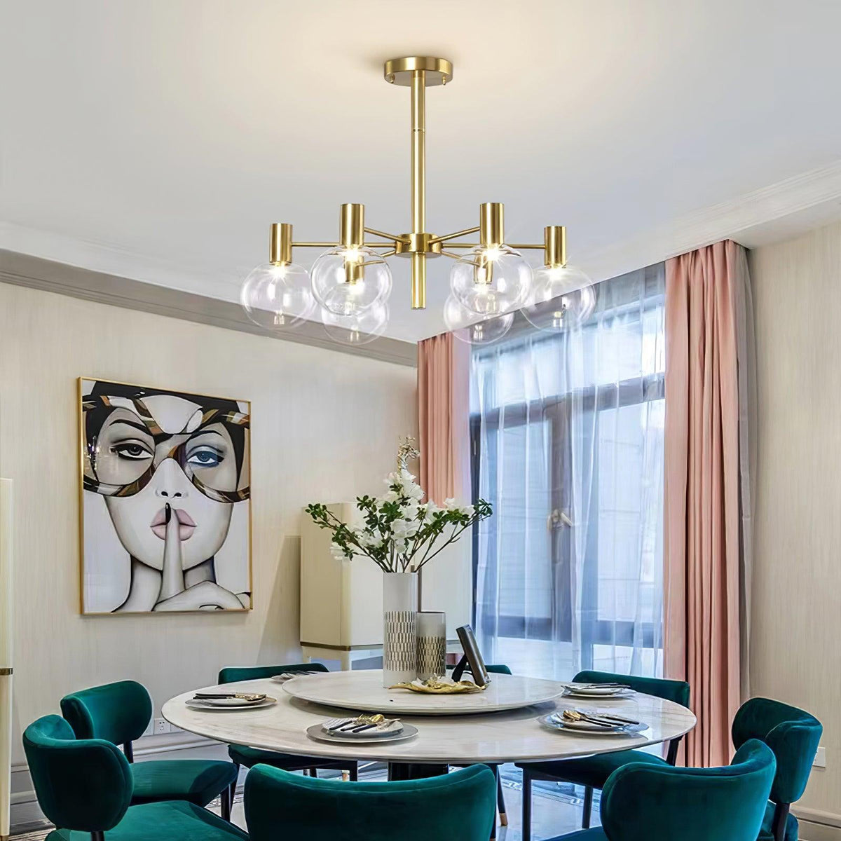 Veloiel Kroonluchter met Glaskogels en Frame Modern met bolvormige kap goudkleurig