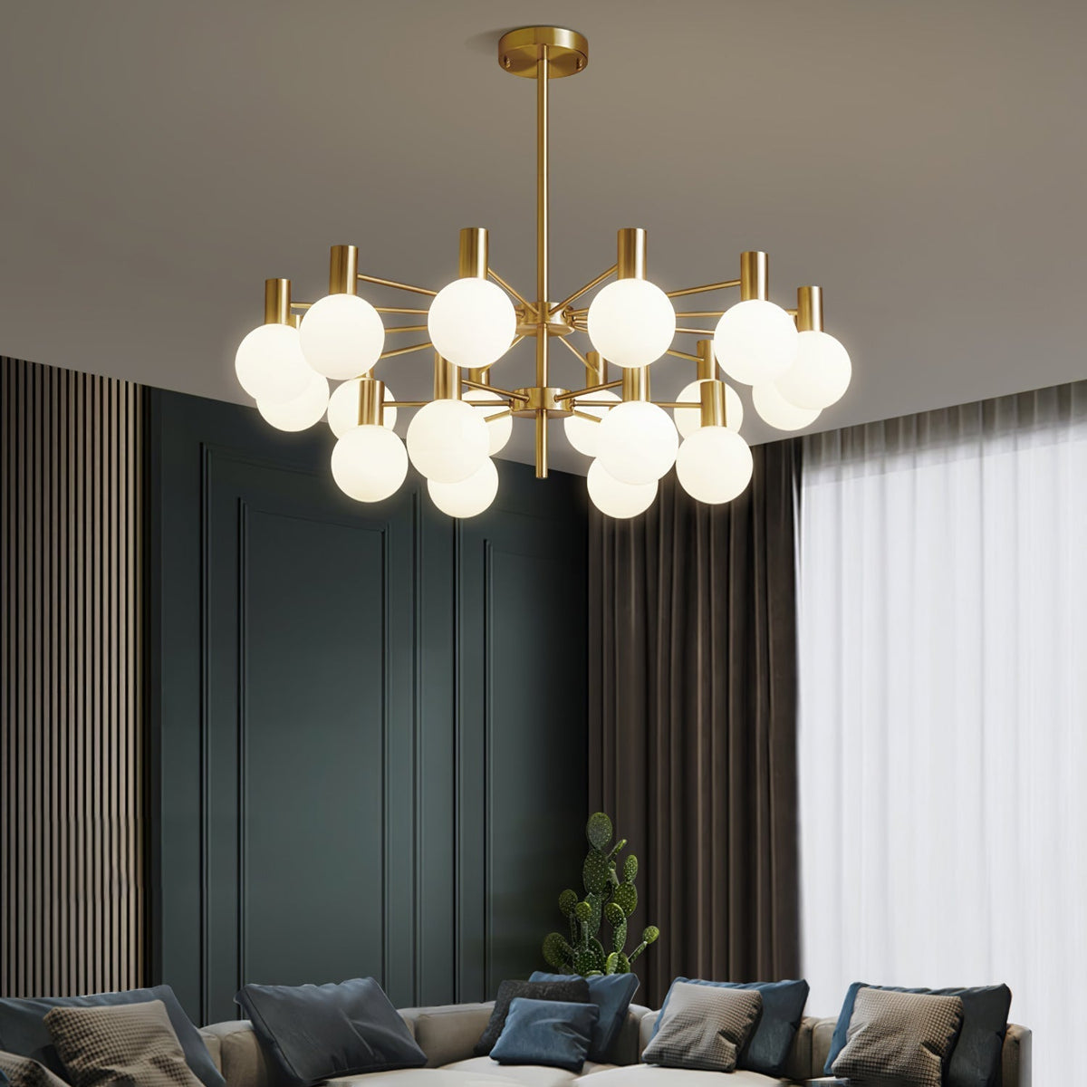 Veloiel Kroonluchter met Glaskogels en Frame Modern met bolvormige kap goudkleurig