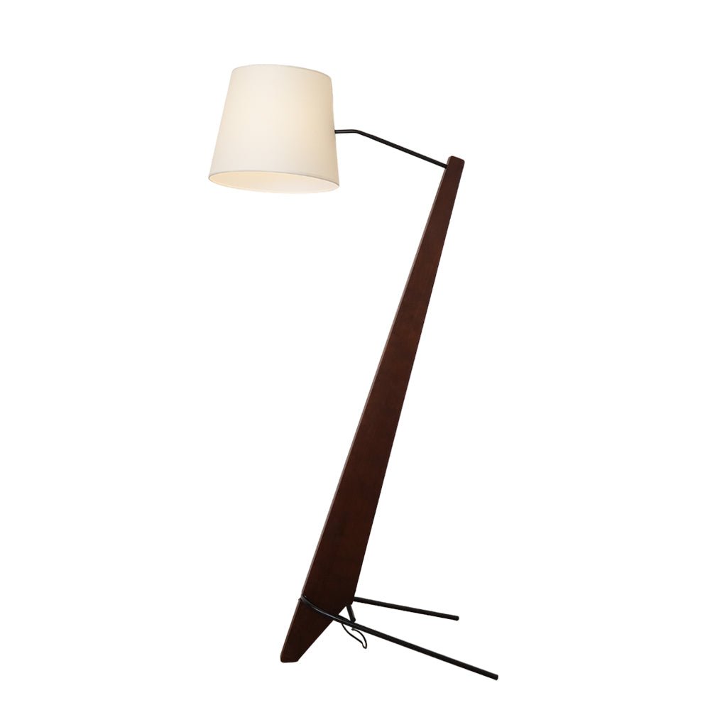 Vyran vloerlamp van walnoothout en beige stof