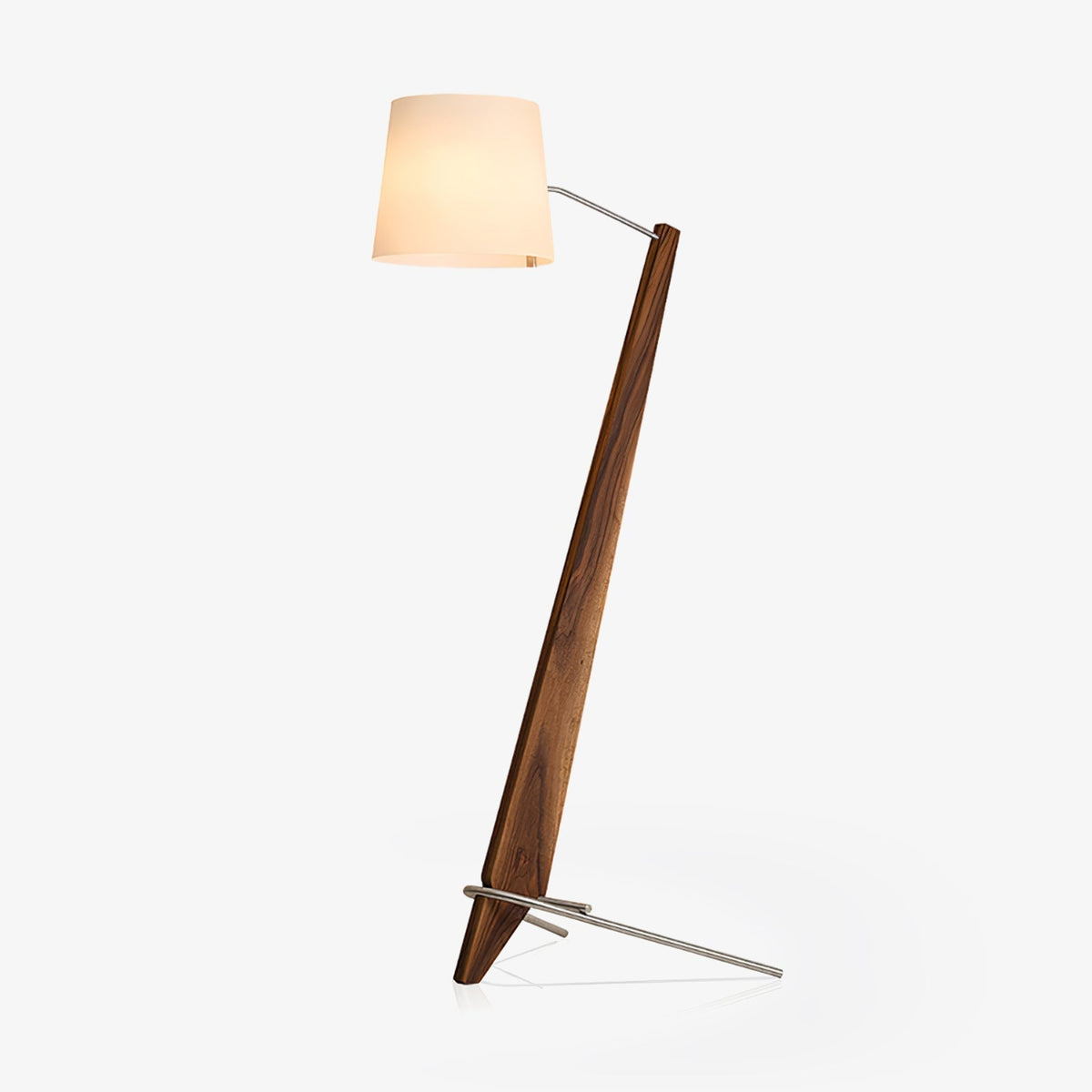 Vyran vloerlamp van walnoothout en beige stof