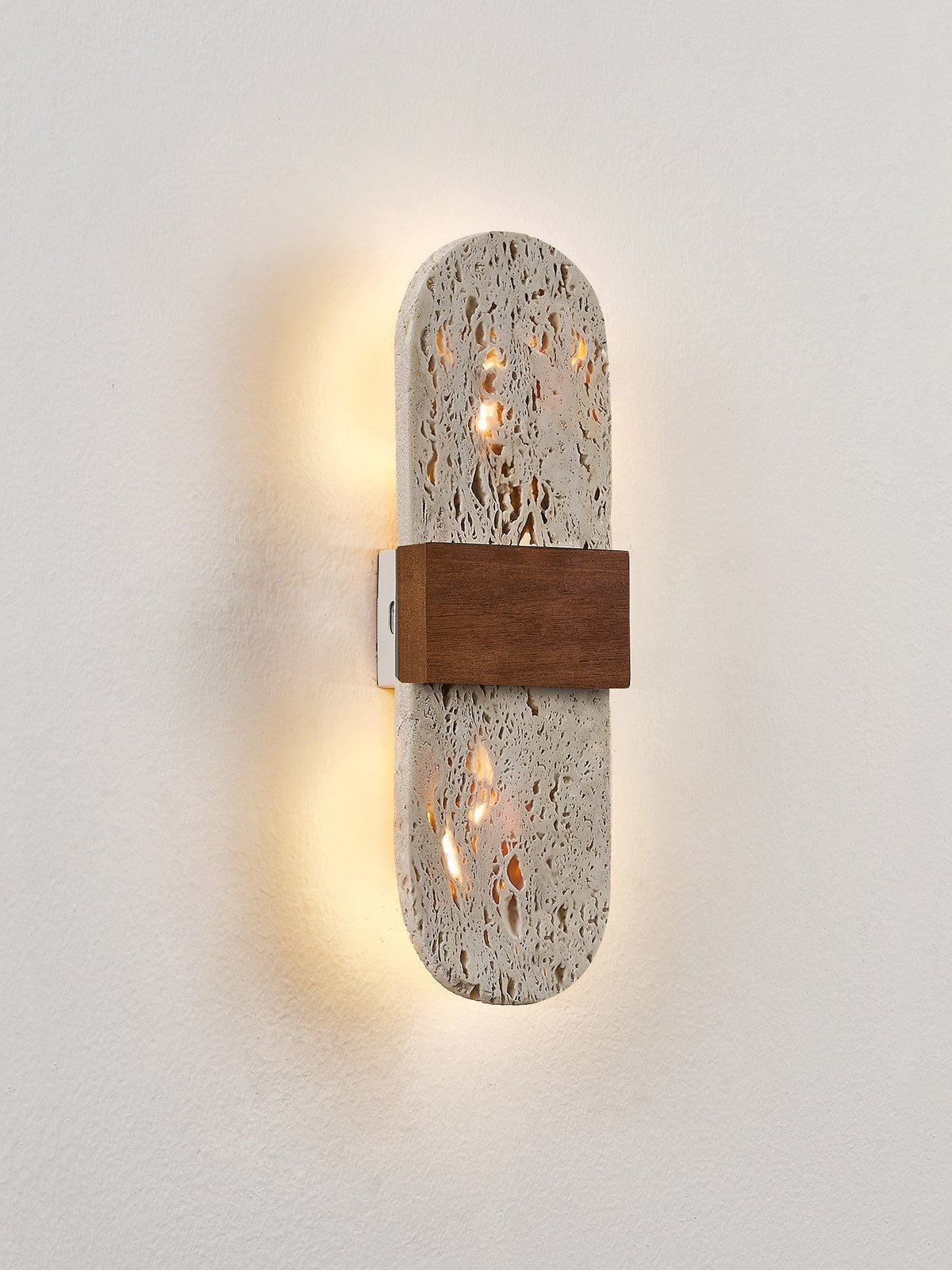 Seroelle wandlamp met geel travertin en walnoot