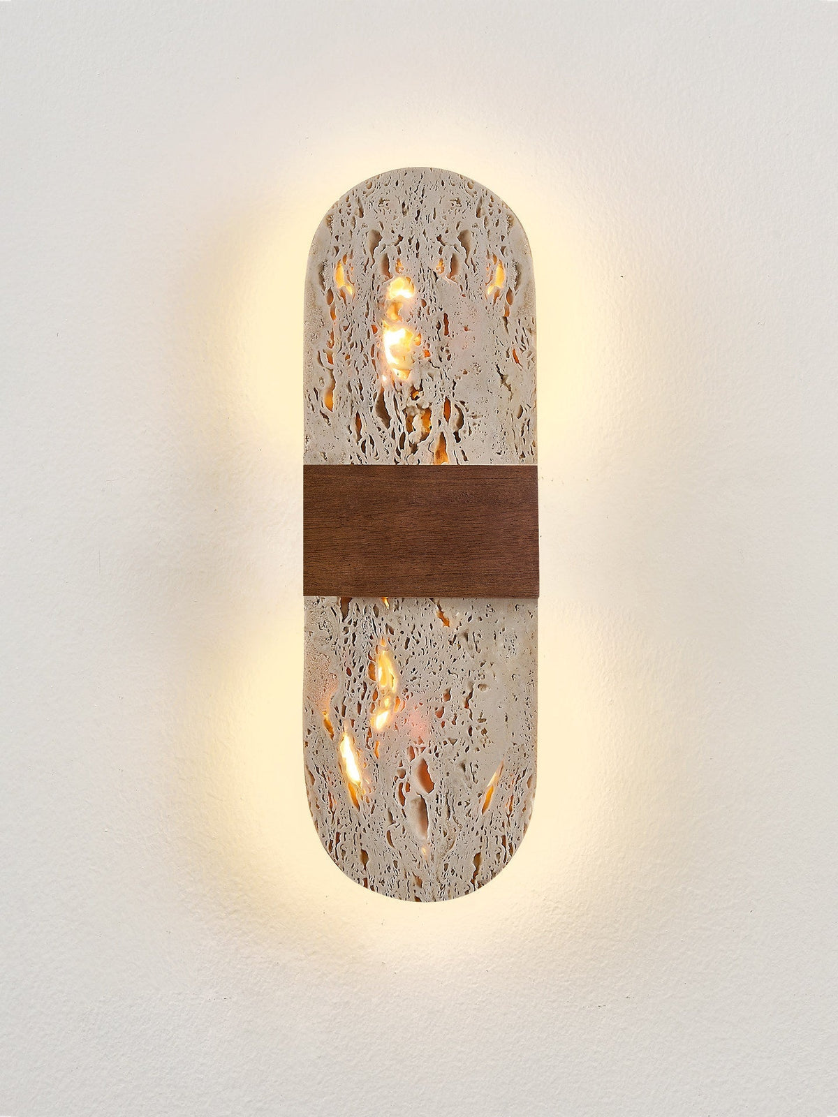 Seroelle wandlamp met geel travertin en walnoot