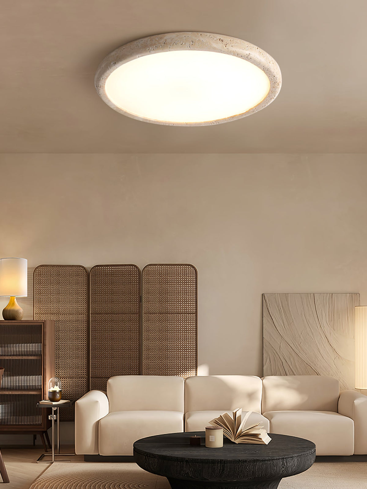 Aurrina Ring Frame Geel travertin plafondlamp