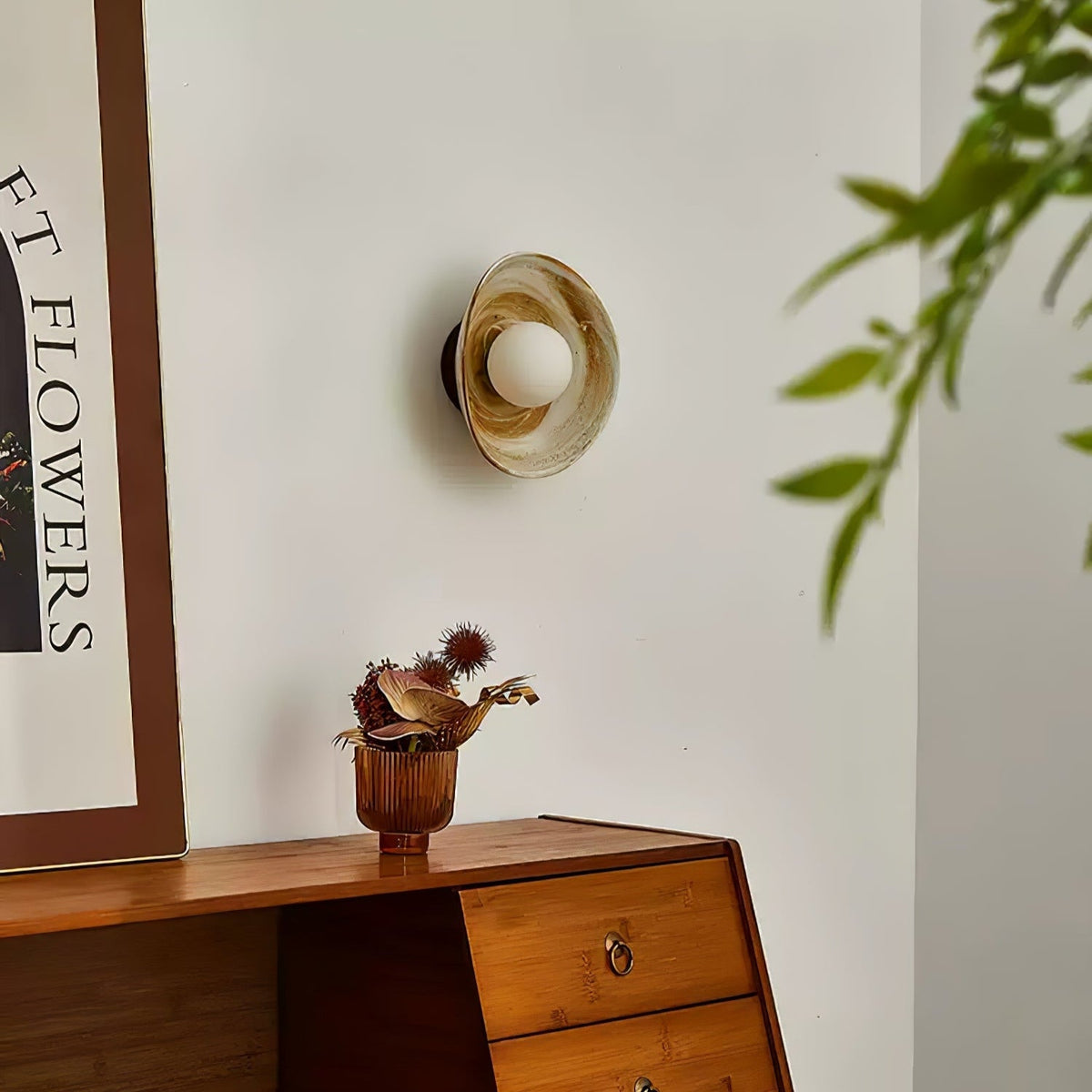 Solune moderne minimalistische wandlamp van glas en hout