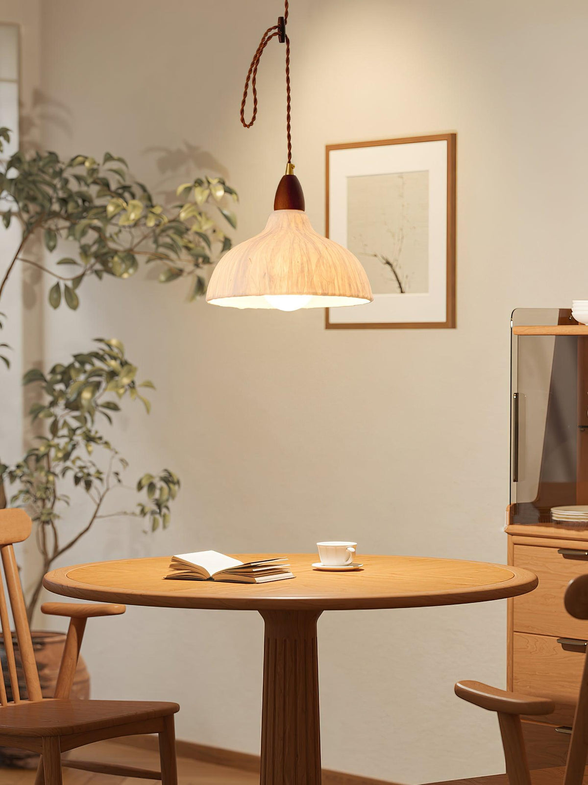 Locan hanglamp van rijstpapier en hout