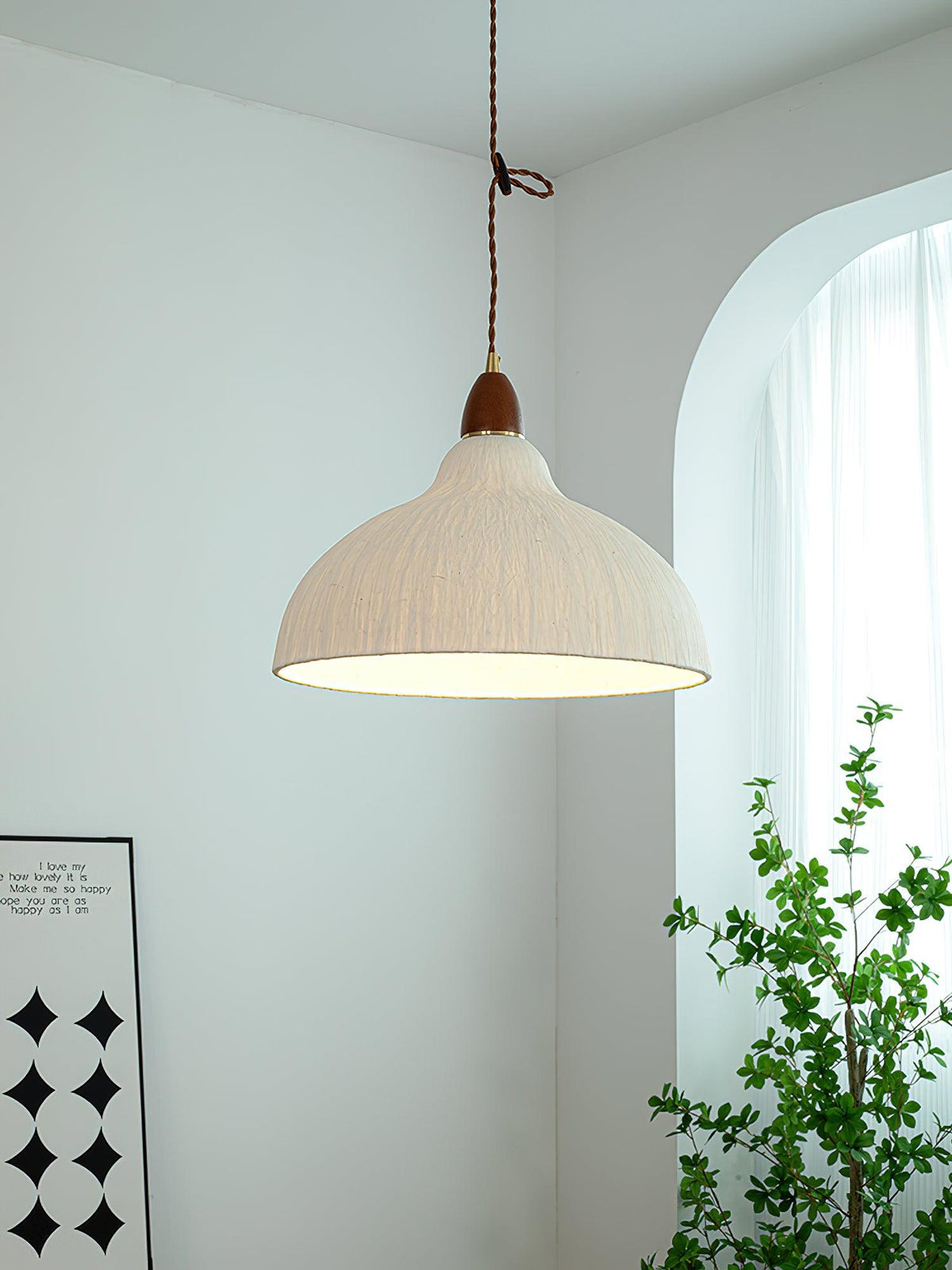 Locan hanglamp van rijstpapier en hout