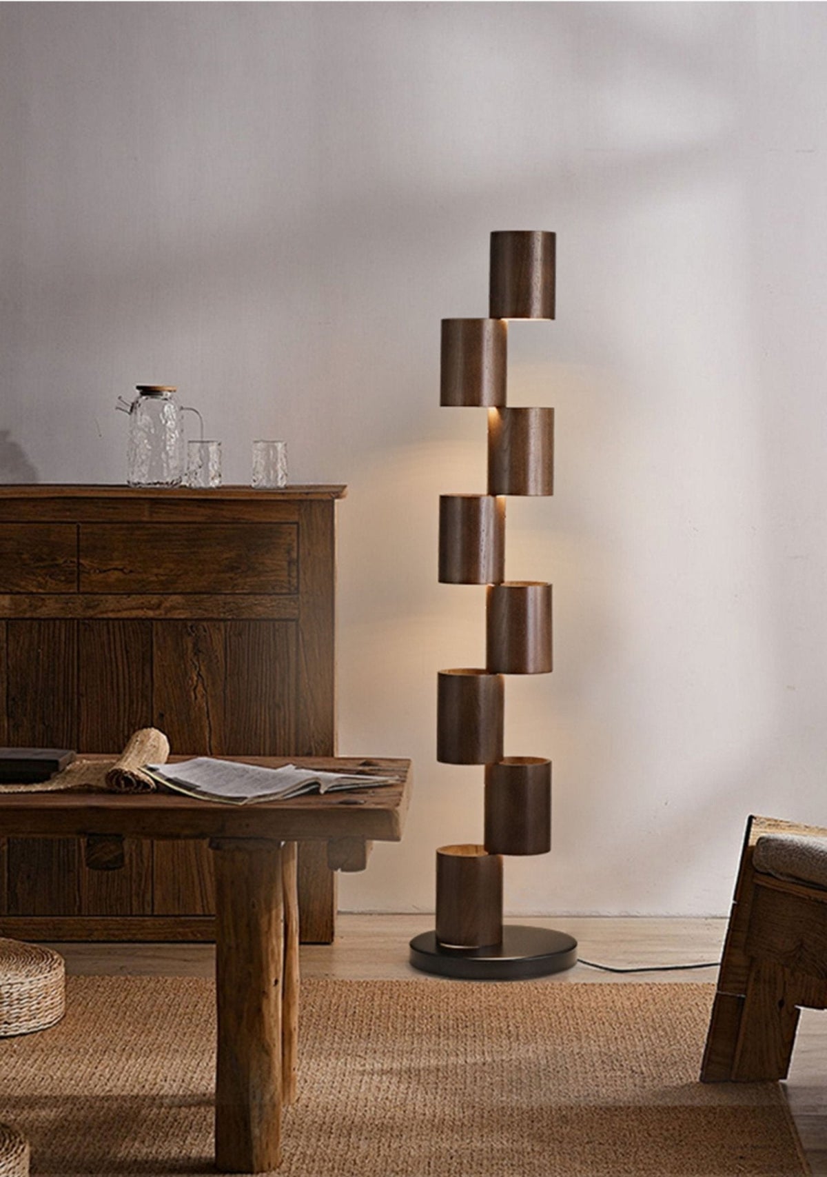 Aris Gestapeld Hout Toren Vloerlamp