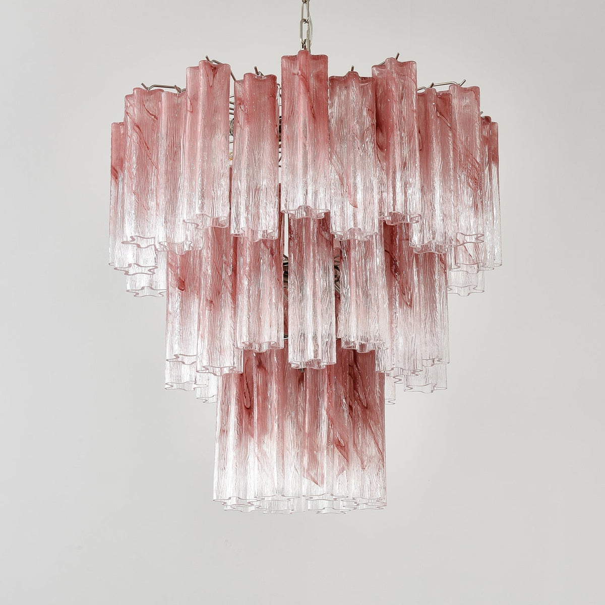Liorinira kroonluchter met roze glazen buizen, gelaagd modern