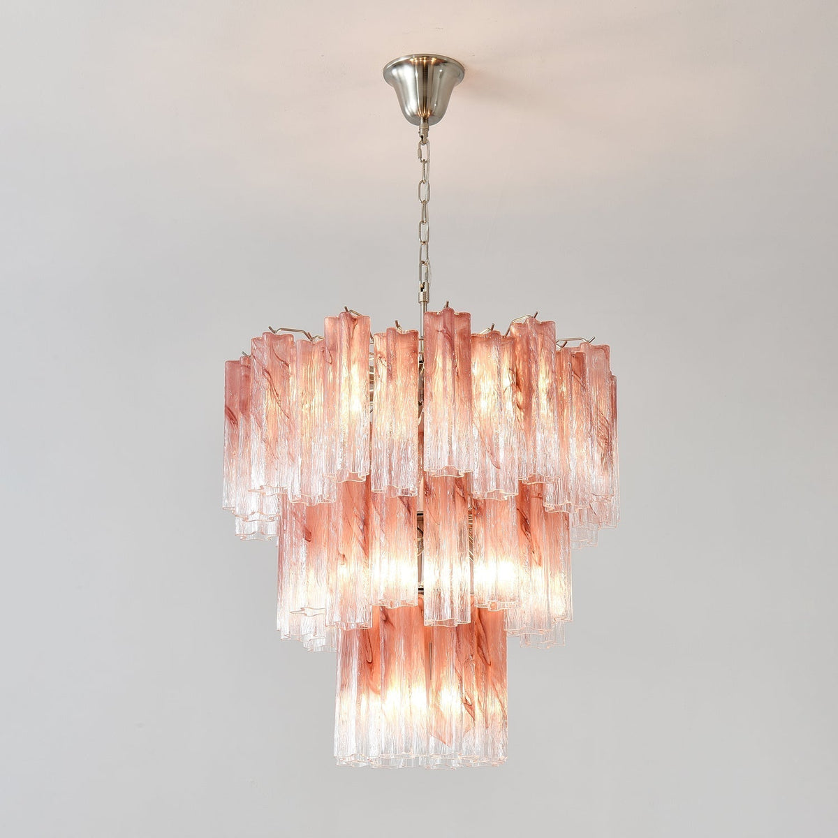 Liorinira kroonluchter met roze glazen buizen, gelaagd modern