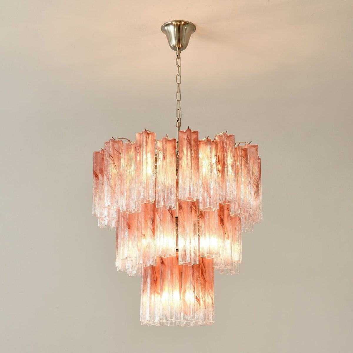 Liorinira kroonluchter met roze glazen buizen, gelaagd modern