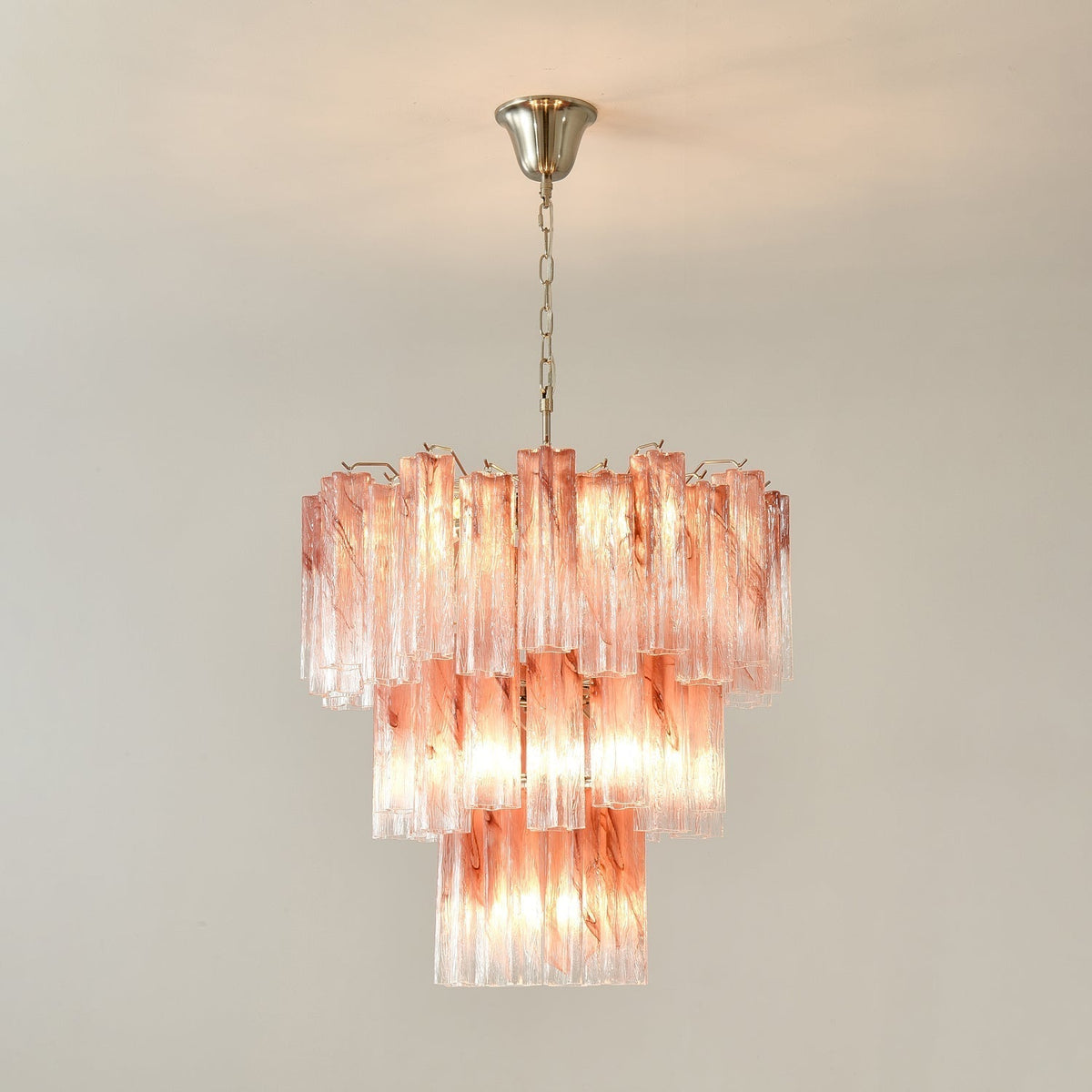 Liorinira kroonluchter met roze glazen buizen, gelaagd modern