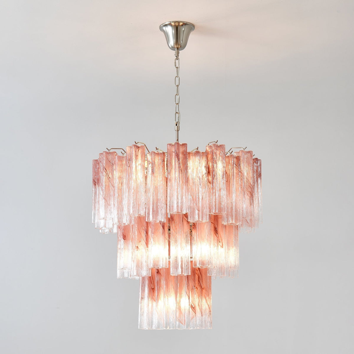 Liorinira kroonluchter met roze glazen buizen, gelaagd modern