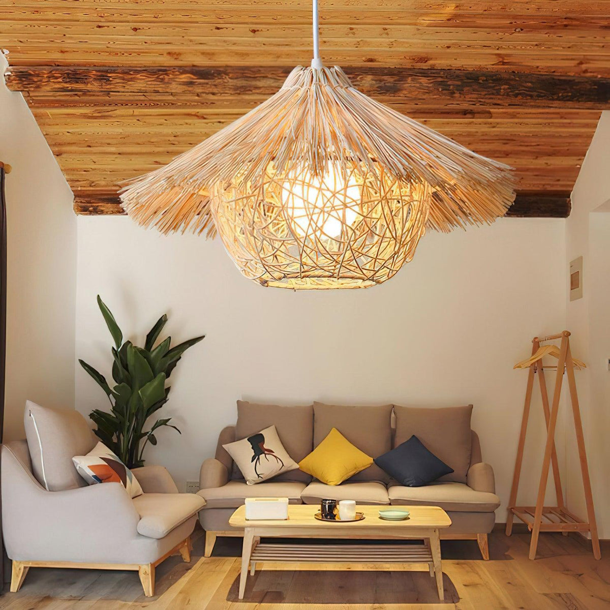 Sunell Strooienhoed Rotan hanglamp