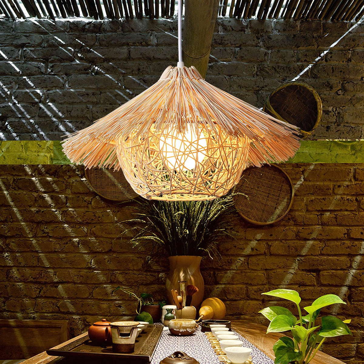 Sunell Strooienhoed Rotan hanglamp
