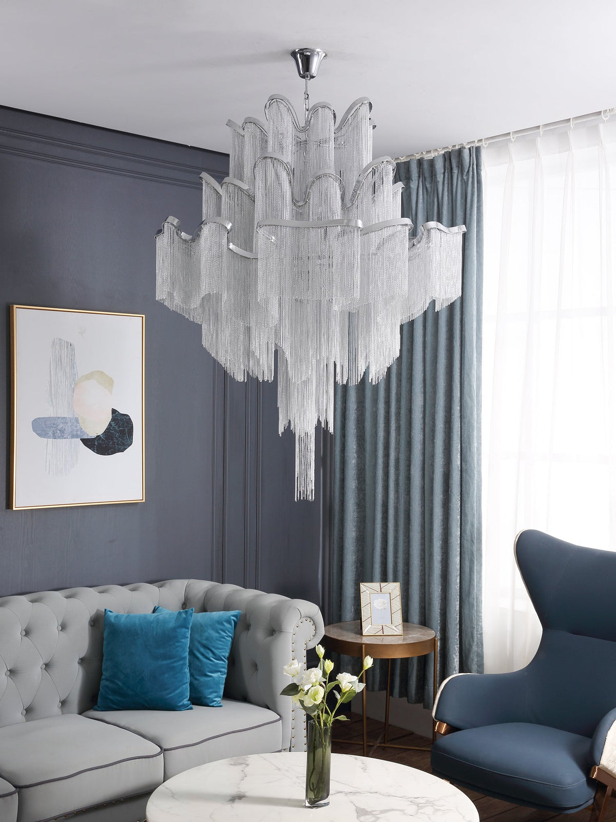 Lustra hanglamp Stream ketting nikkel
