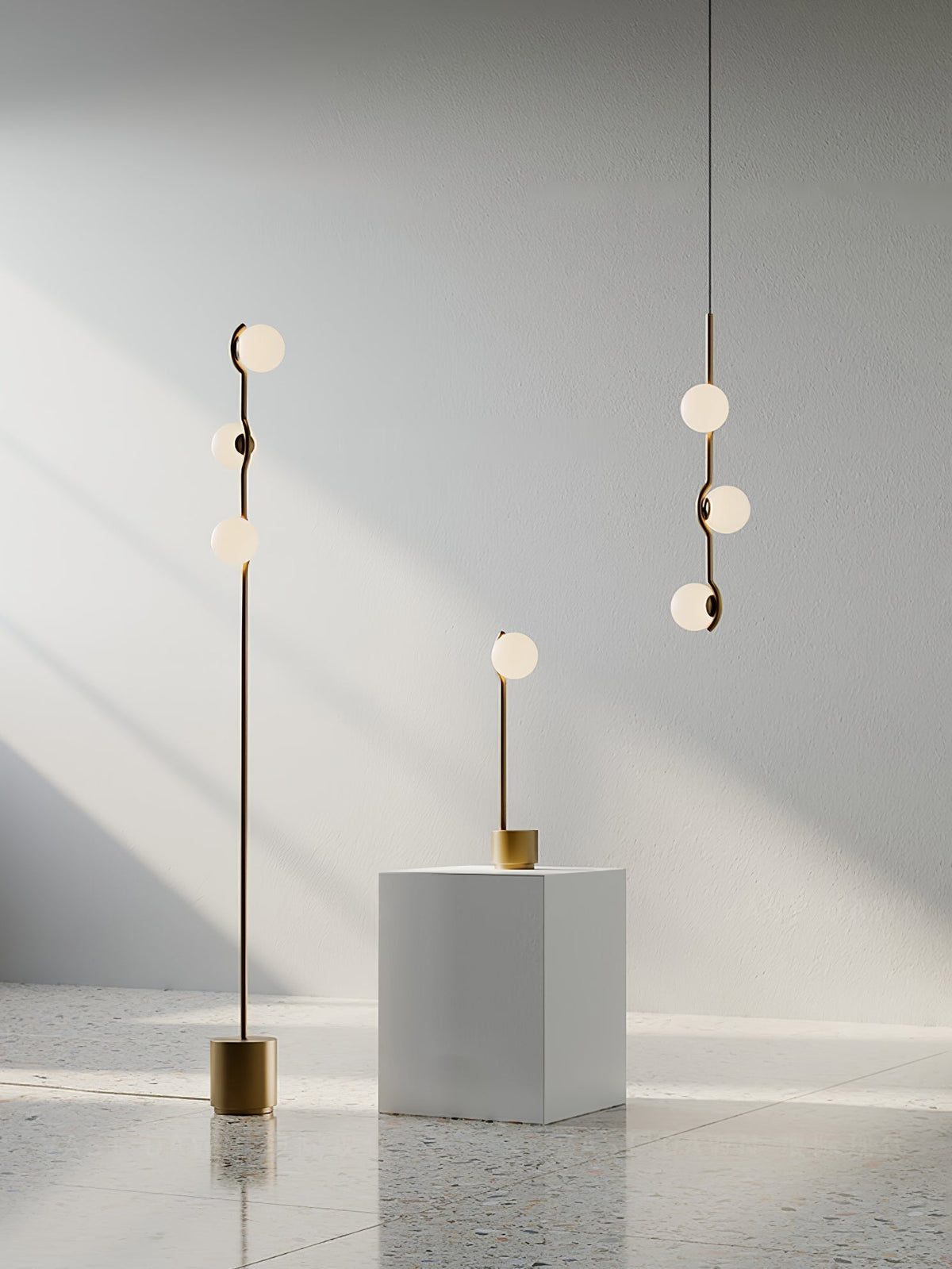 Elvian Kroonluchter Witte bollen messing Minimalistisch