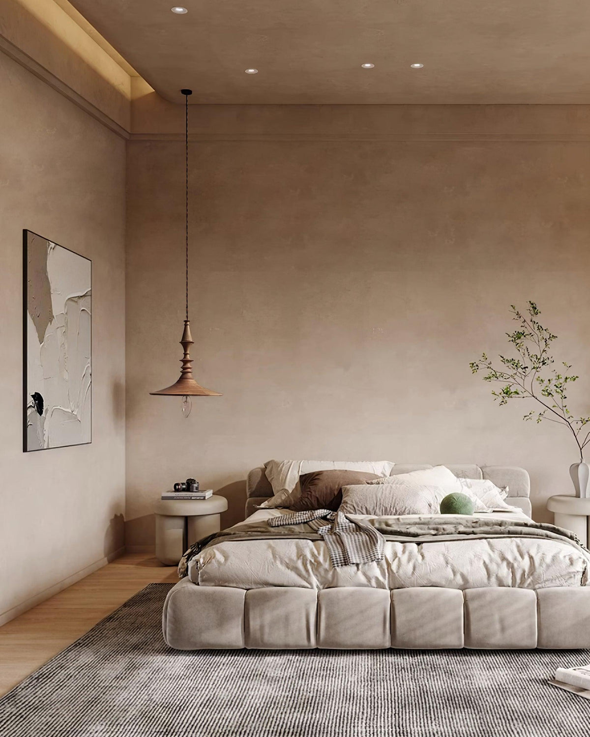 Tessira hanglamp van walnoothout met industriële stijl