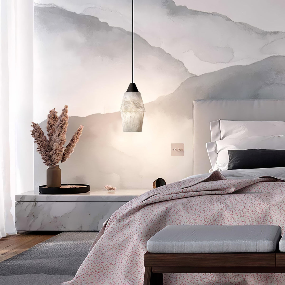 Ostara hanglamp van messing en albast