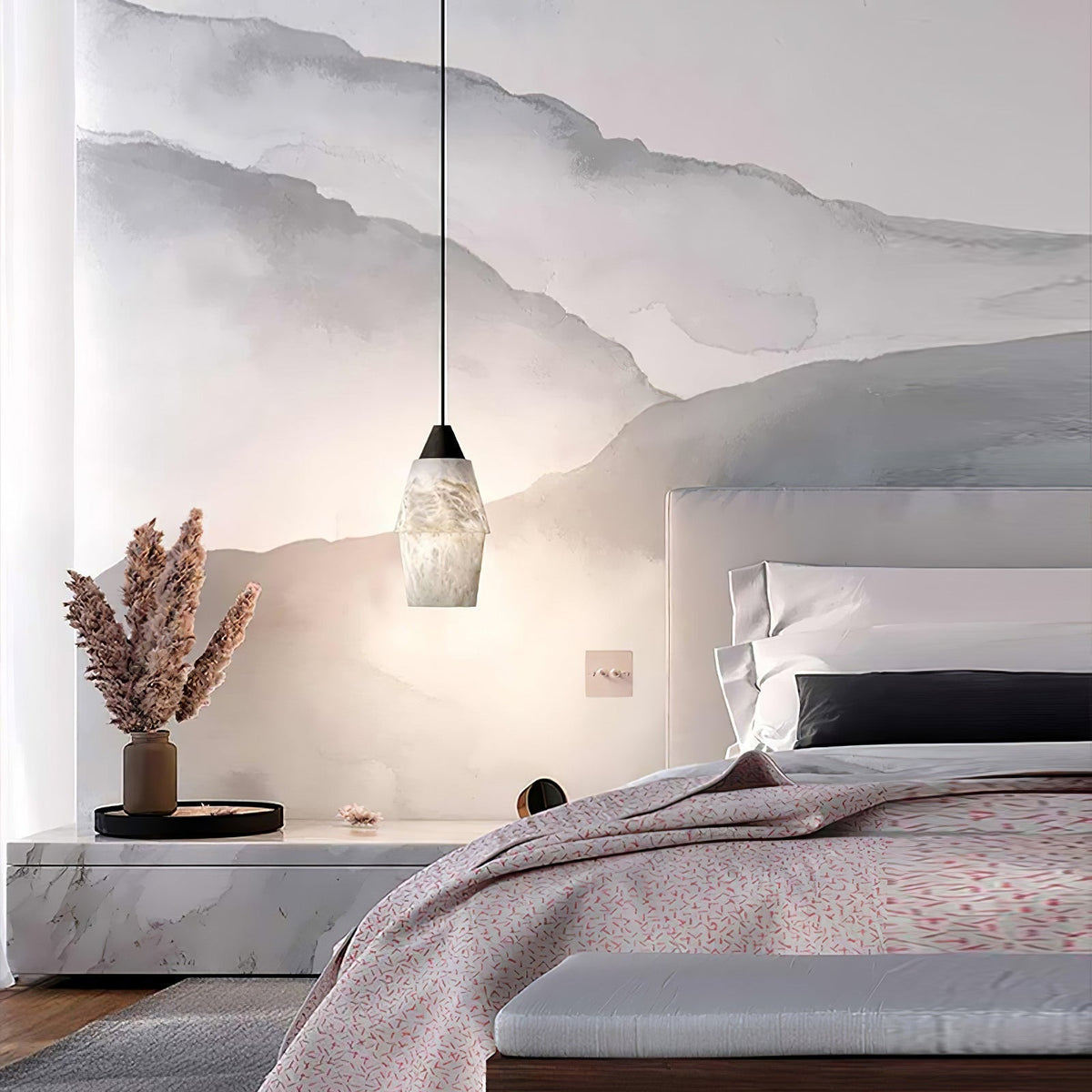 Ostara hanglamp van messing en albast