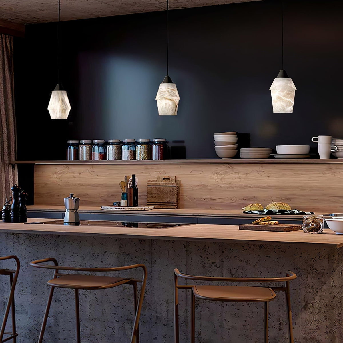 Ostara hanglamp van messing en albast