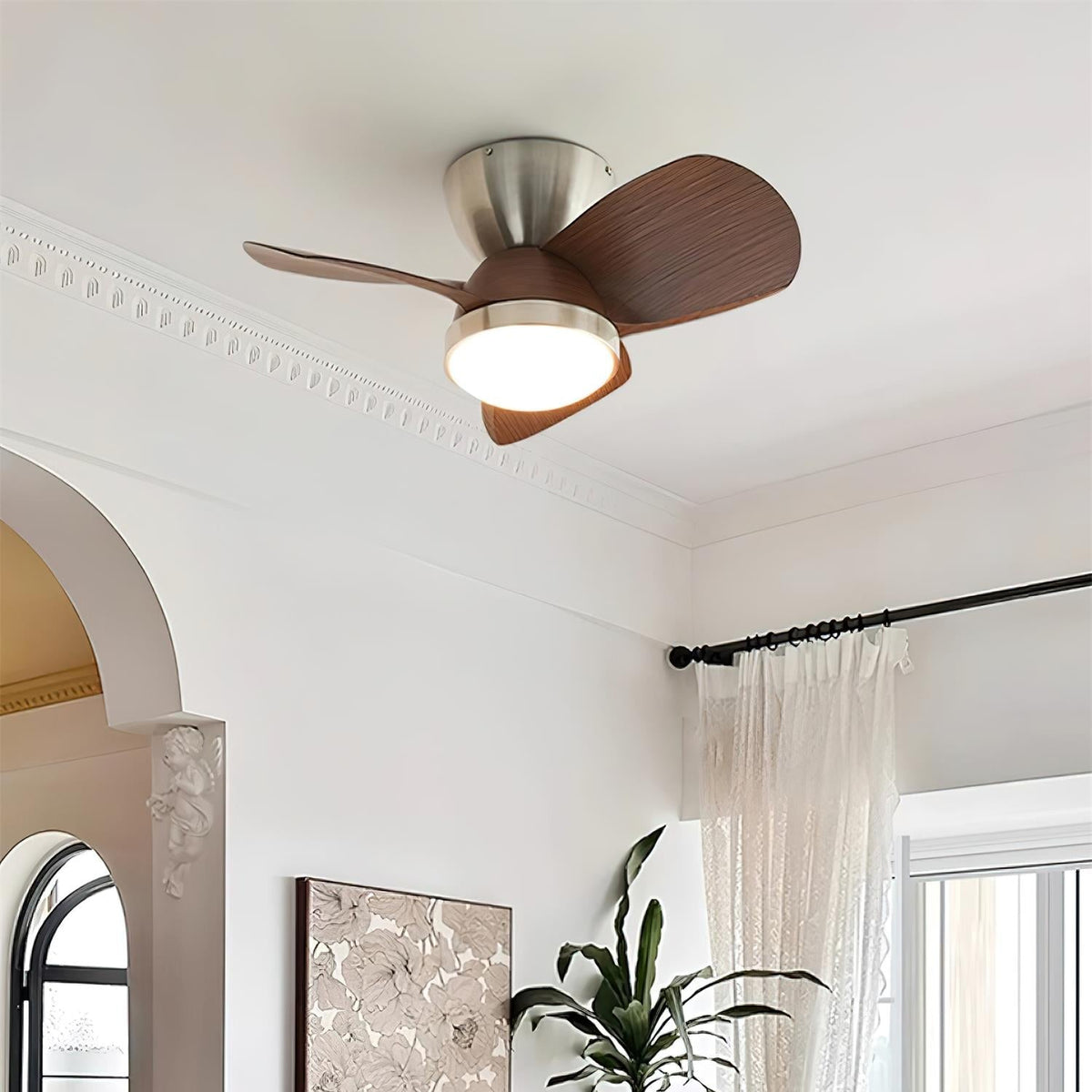 Rinerel Moderne plafondventilator met verlichting van walnoothout
