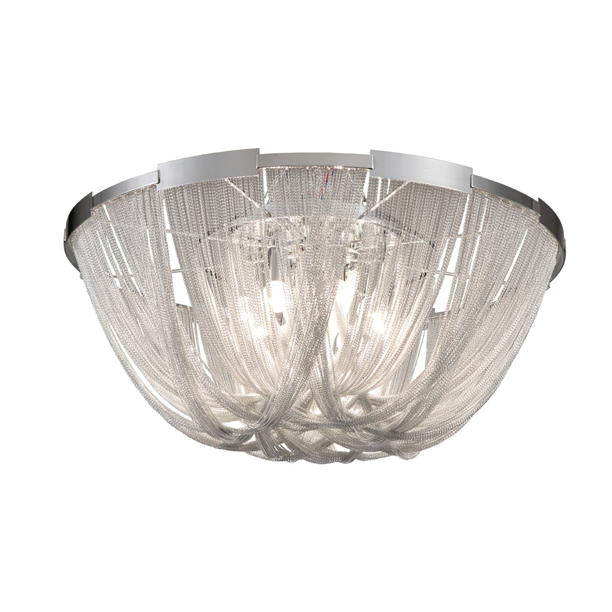 Talj plafondlamp met ketting van aluminium en tassel in nikkel