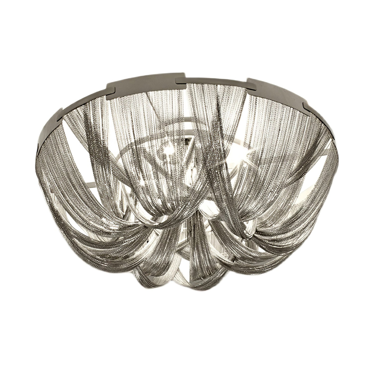 Talj plafondlamp met ketting van aluminium en tassel in nikkel