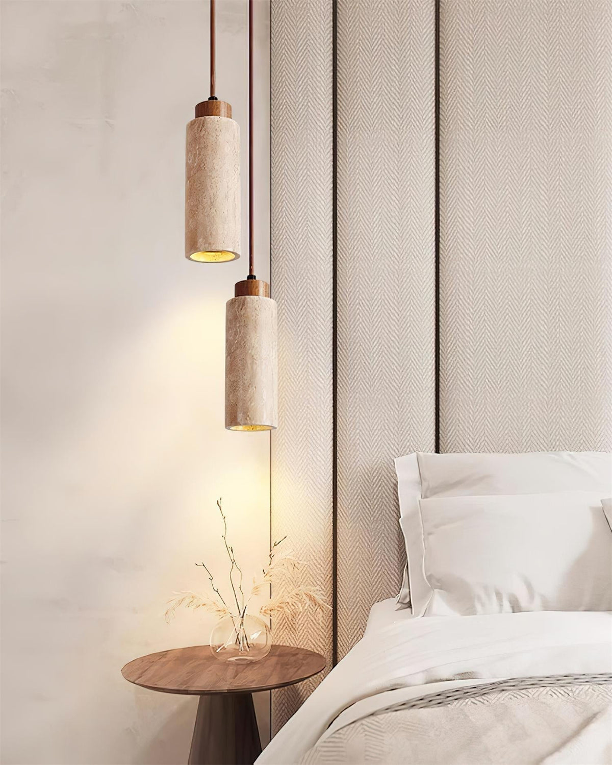 Nerova hanglamp travertin hout minimalistisch