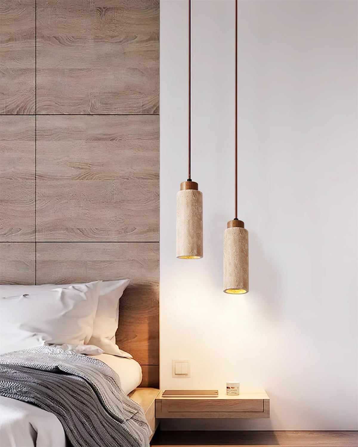 Nerova hanglamp travertin hout minimalistisch