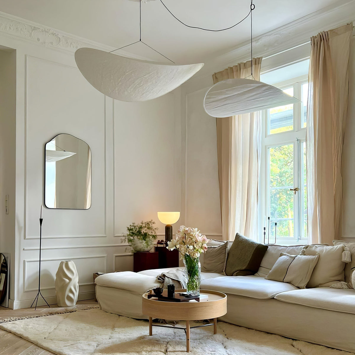 Larenol hanglamp van glas van papier en glasvezel
