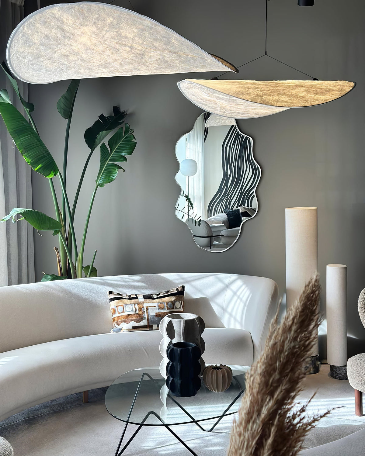 Larenol hanglamp van glas van papier en glasvezel