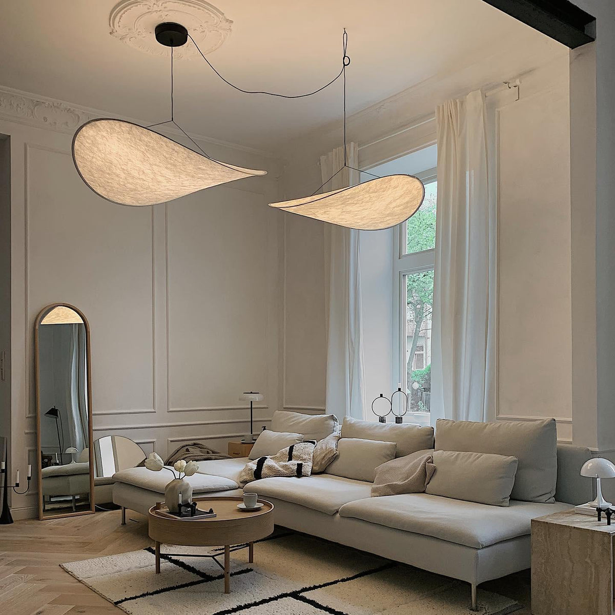 Larenol hanglamp van glas van papier en glasvezel