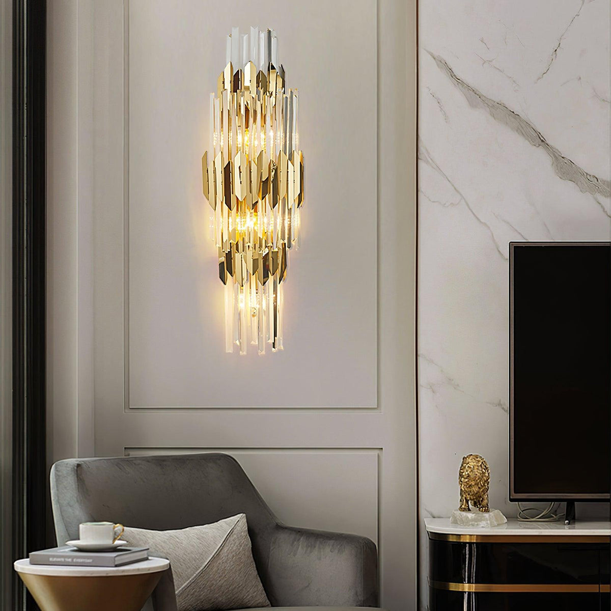 Elyoaria wandlamp met drie lagen kristal in Nordic-art stijl