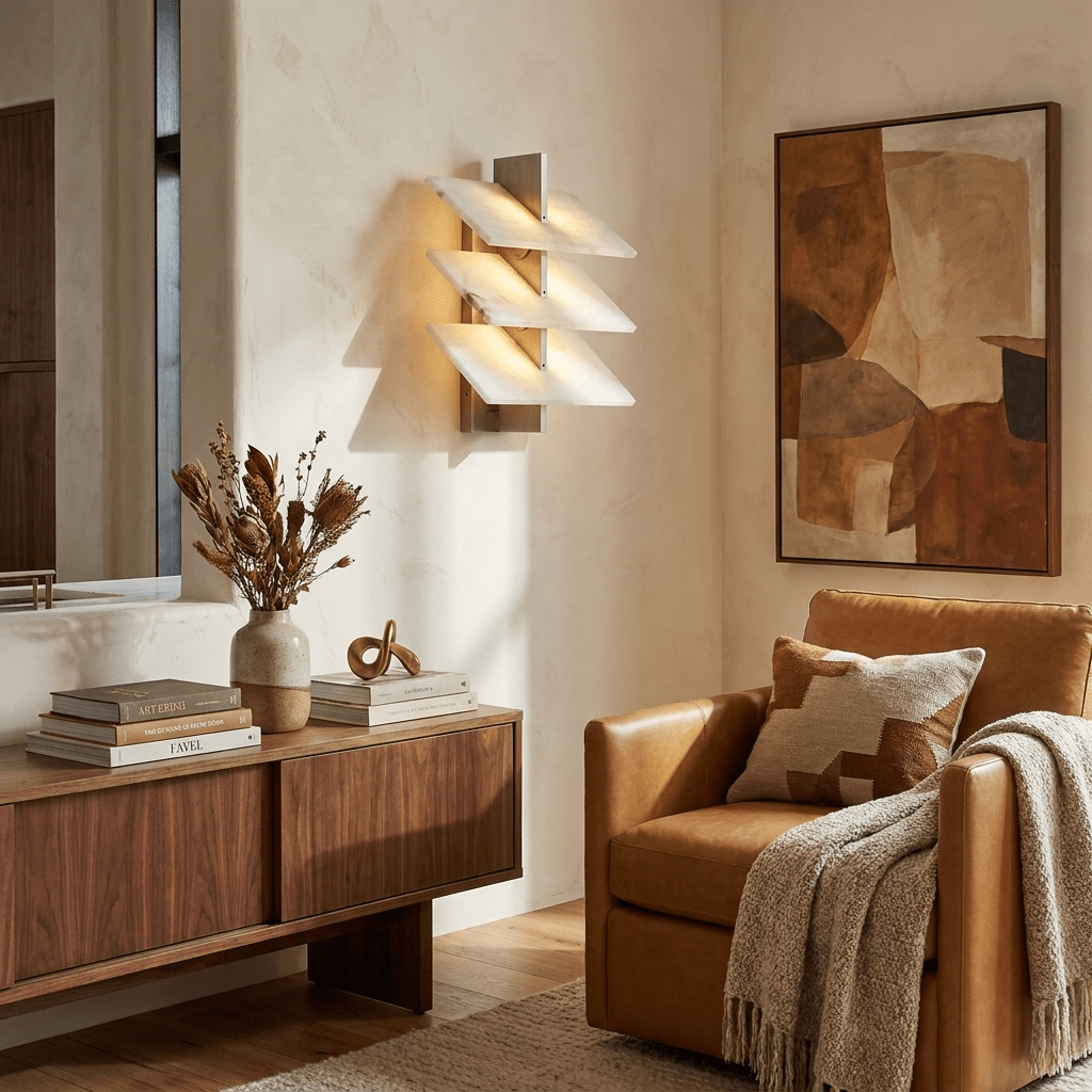 Tiered wandlamp in albast