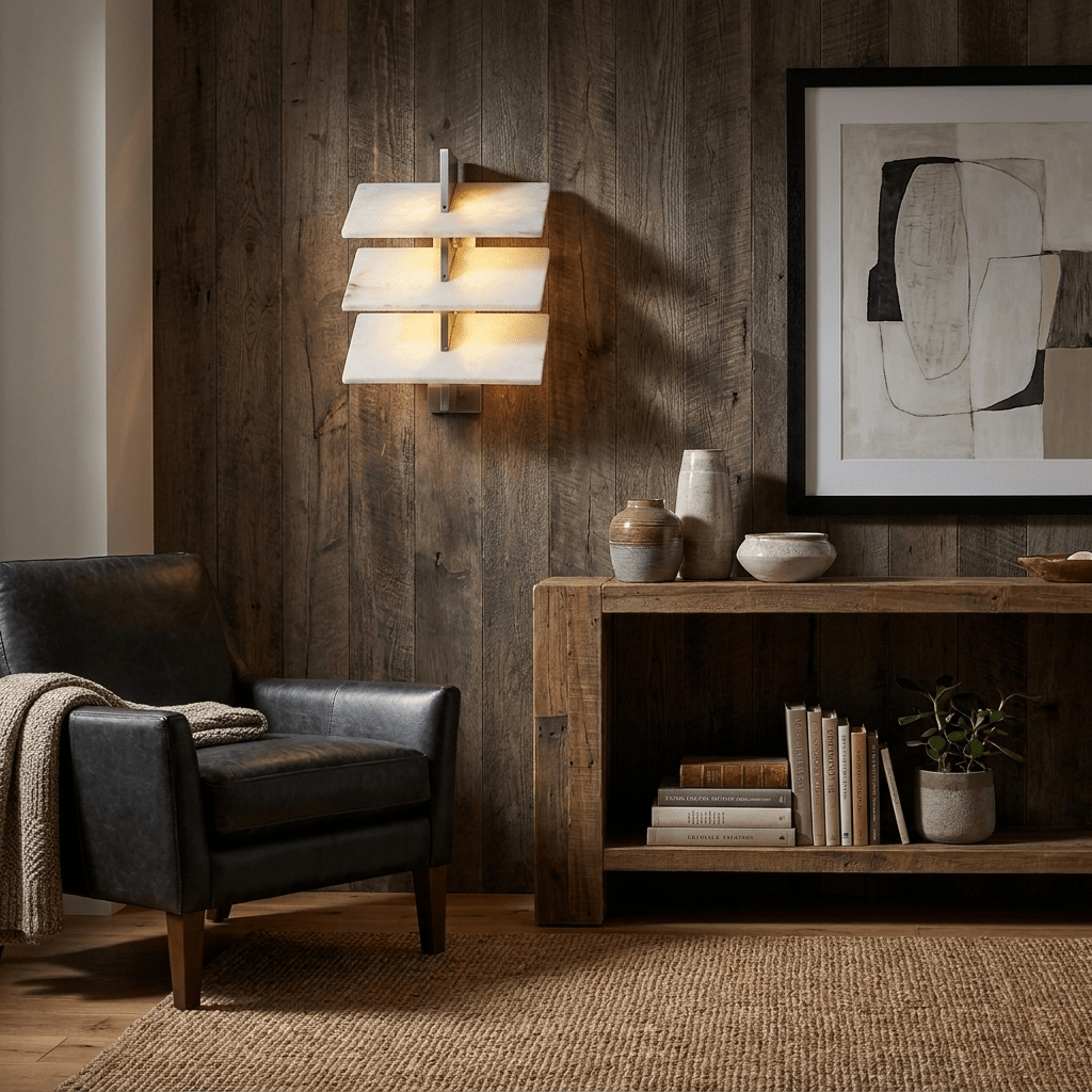 Tiered wandlamp in albast