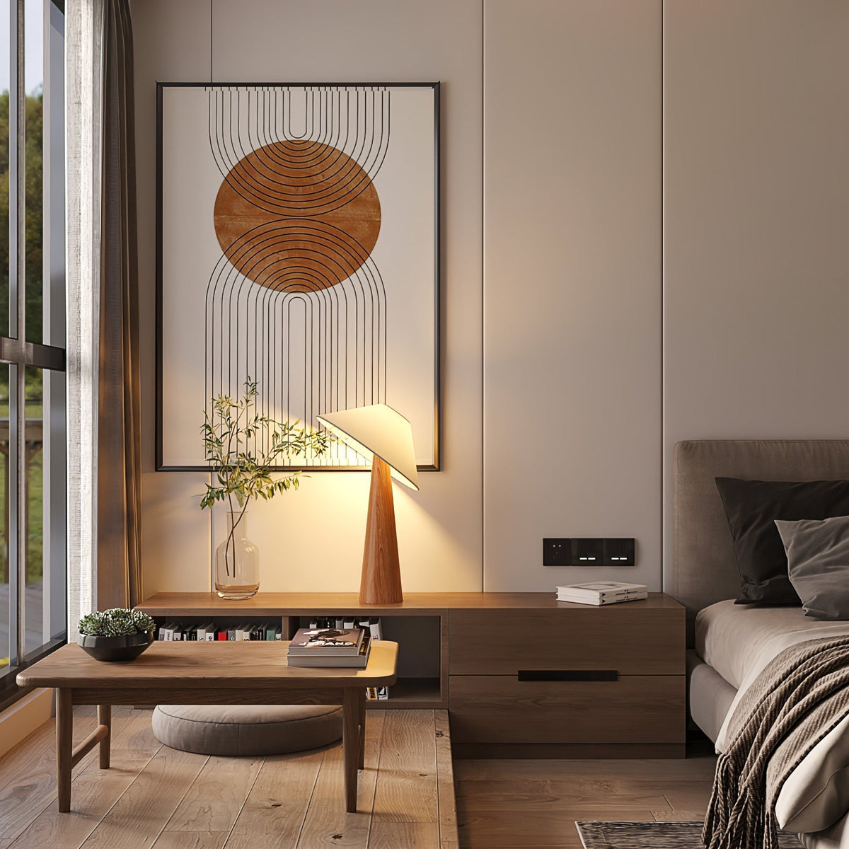 Vosile sculpturale tafellamp van hout