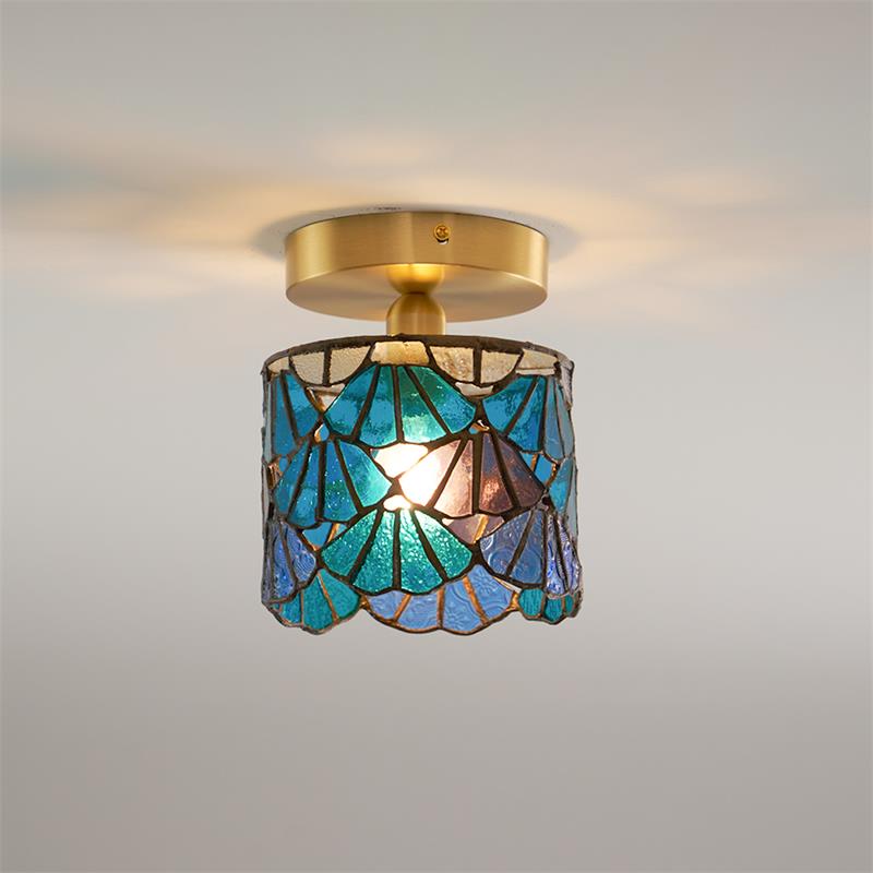 Rosavine Tiffany geëmailleerd glas semi-vlakke plafondlamp