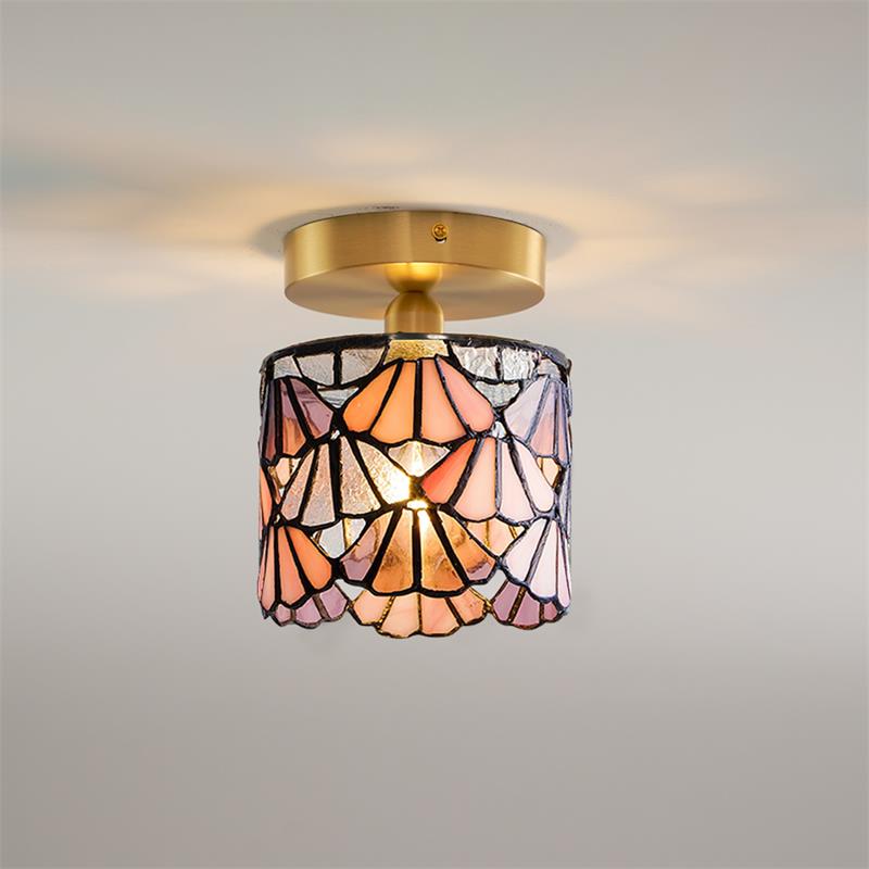 Rosavine Tiffany geëmailleerd glas semi-vlakke plafondlamp