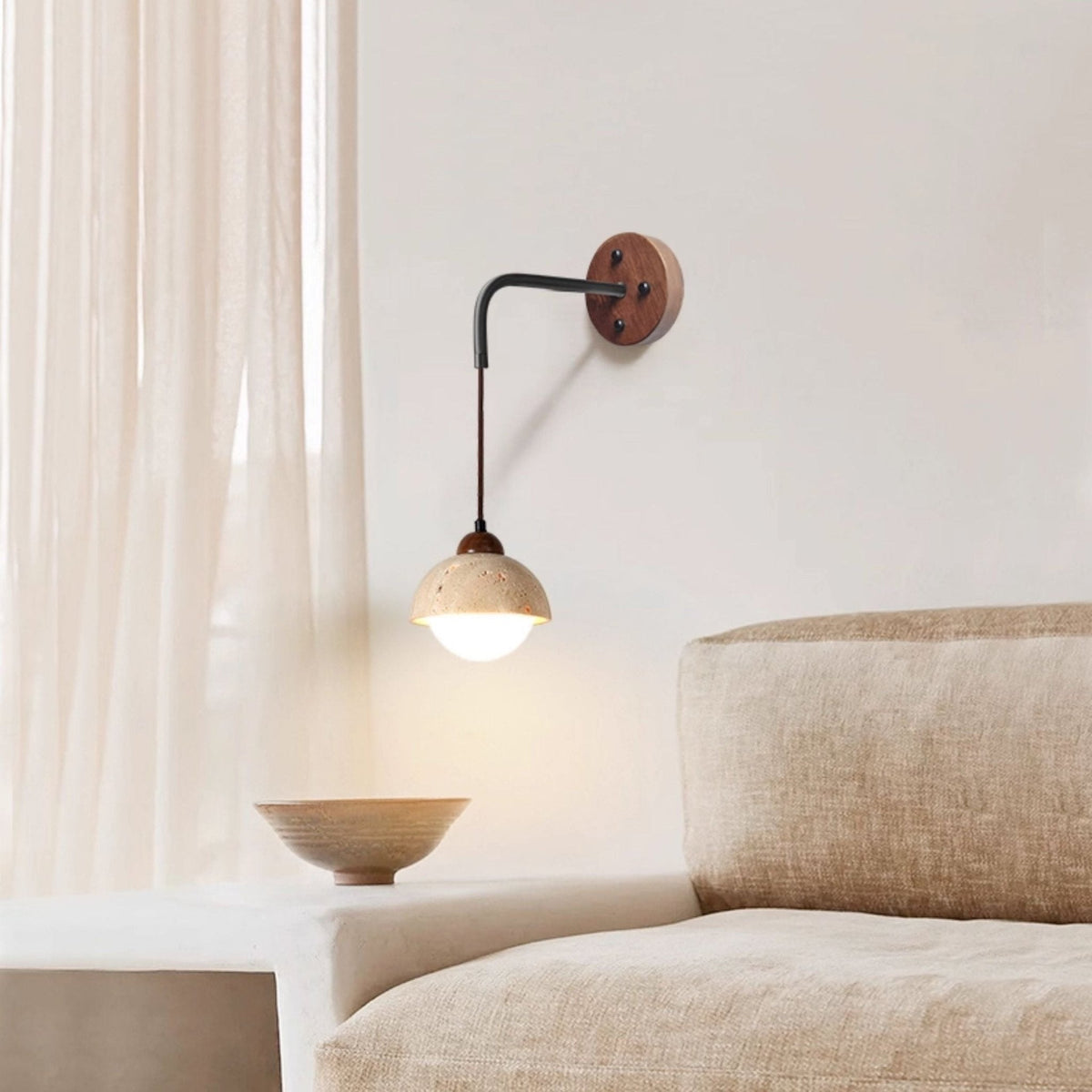 travertin wandlamp met zwenkarm
