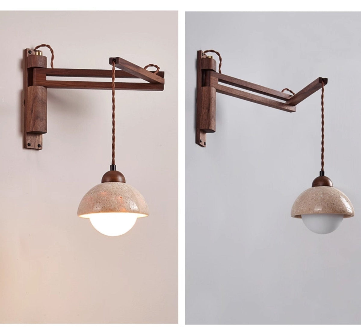 travertin wandlamp met zwenkarm