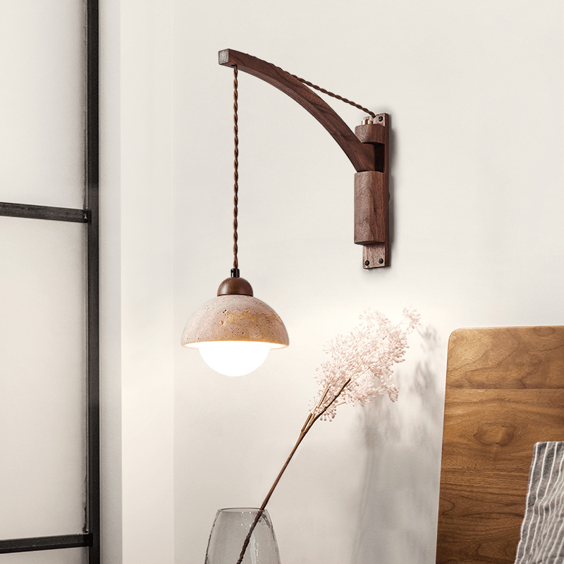 travertin wandlamp met zwenkarm