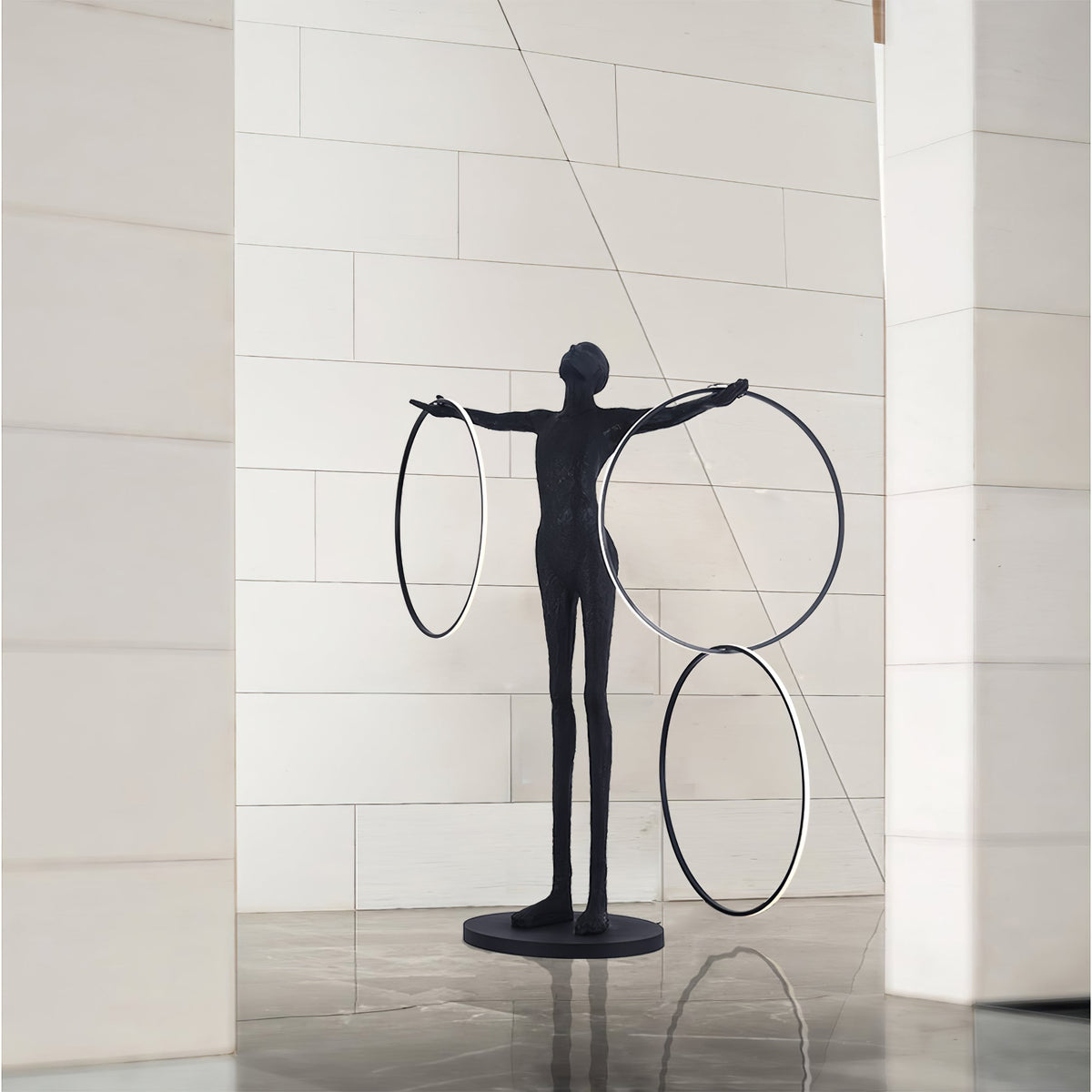 Eclipsa Dual-Ring Sculptural Zwart vloerlamp