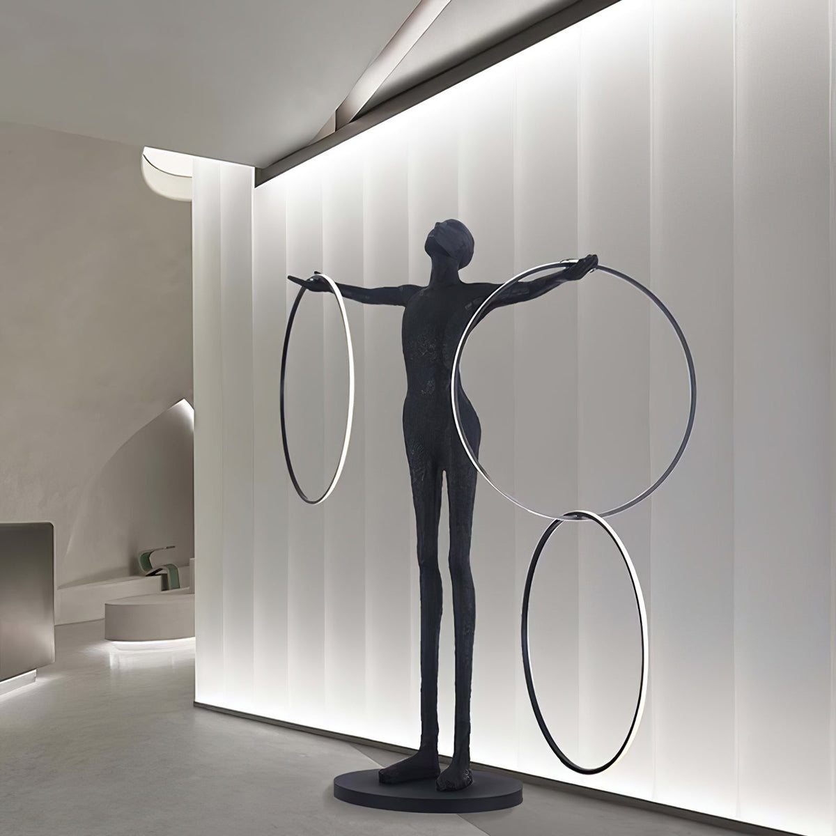 Eclipsa Dual-Ring Sculptural Zwart vloerlamp